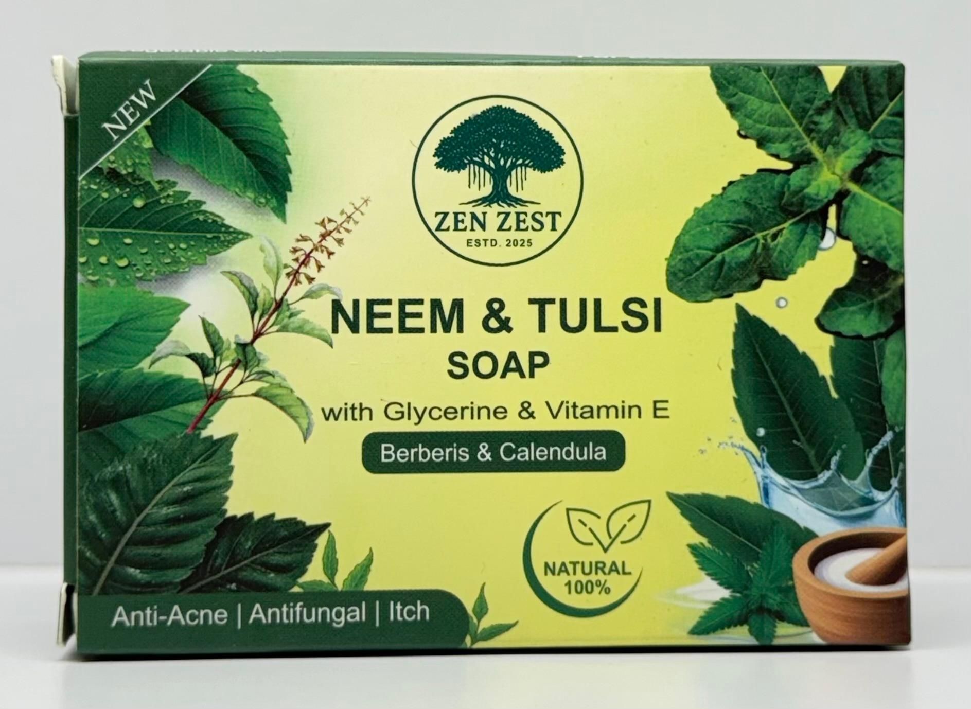 Zen Zest Neem &amp; Tulsi Soap – 100% Natural Anti-Acne &amp; Antifungal Bathing Bar